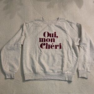 H&M Light Gray Crewneck Sweatshirt with Burgundy 'Oui, mon Chéri' Print